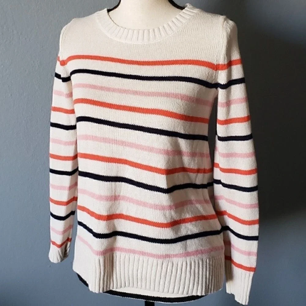 Sweater Old Navy Cream Striped‎ cottagecore coastal travel office Small
